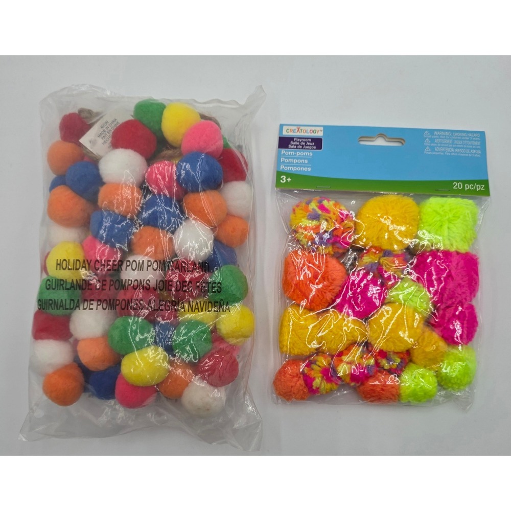 Avon Holiday Cheer Pom Pom Garland & Creatology Neon 20pc Pom-Poms Craft Lot NEW